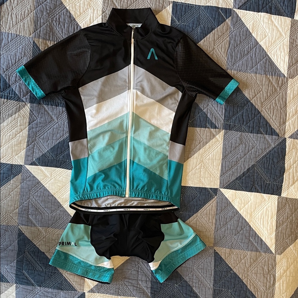 Primal Teal & Black Cycling Jersey and Bib Shorts
